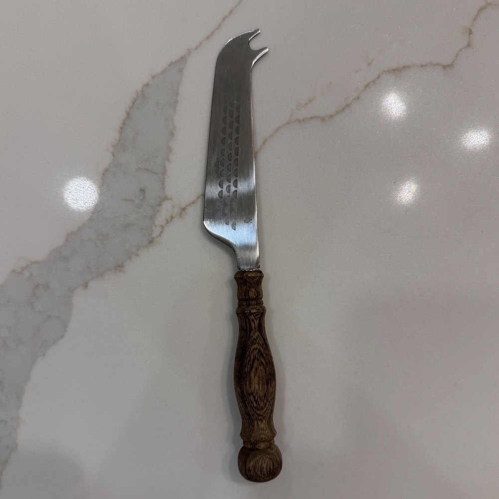 WMF Stainless Steel Cheese Knife with Forked Tip and Turned Wood Handle